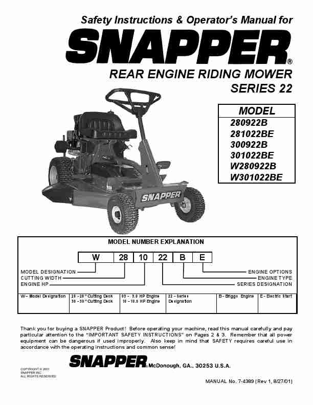 Snapper Lawn Mower 280922B, 281022BE, 3001022BE, 301022BE, W280922B, W301022BE-page_pdf